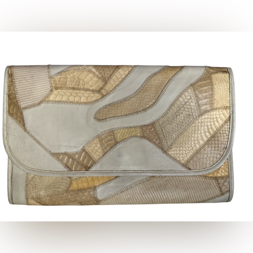 Vintage Bags By Varon Structured Clutch Handbag Exotic Leather 1980s Snakeskin
